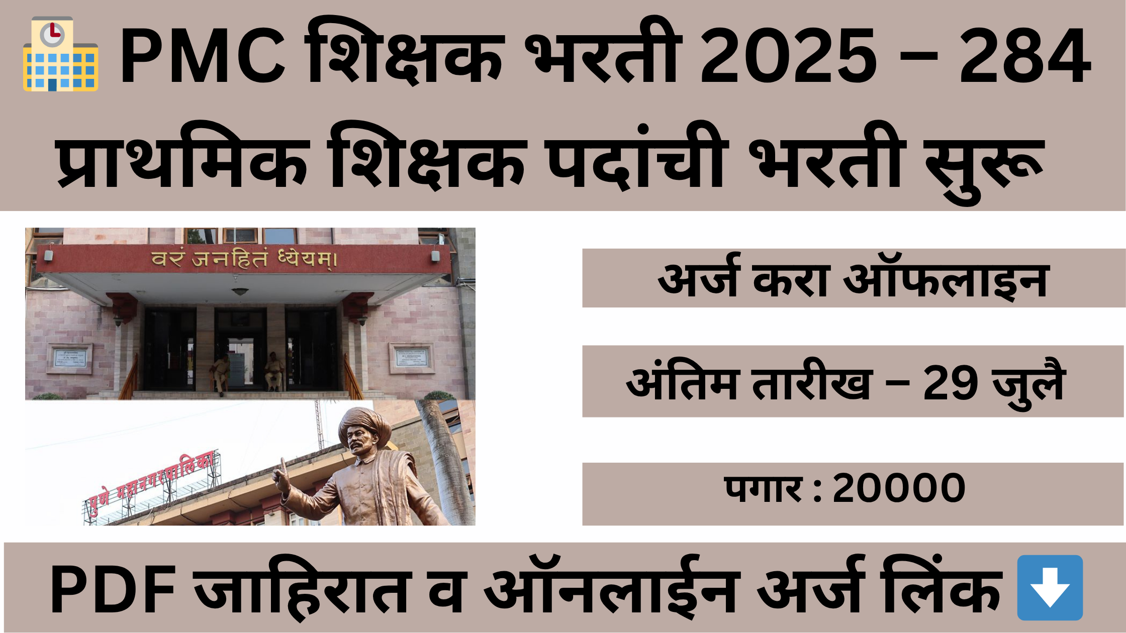 PMC शिक्षक भरती 2025 – 284 पदांची भरती जाहिरात