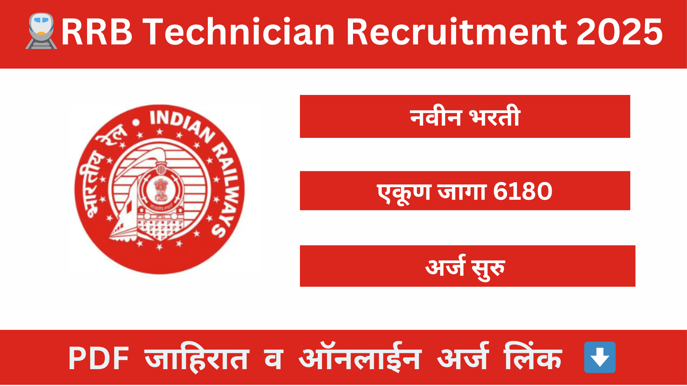 RRB Technician भर्ती 2025 ची अधिकृत जाहिरात – 6180 पदांसाठी अर्ज सुरू
