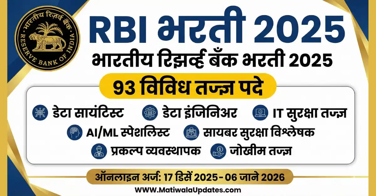 RBI Bharti 2025 Reserve Bank of India Recruitment for 93 Expert Posts Data Scientist IT Security AI ML Specialist Apply Online Notification Banner