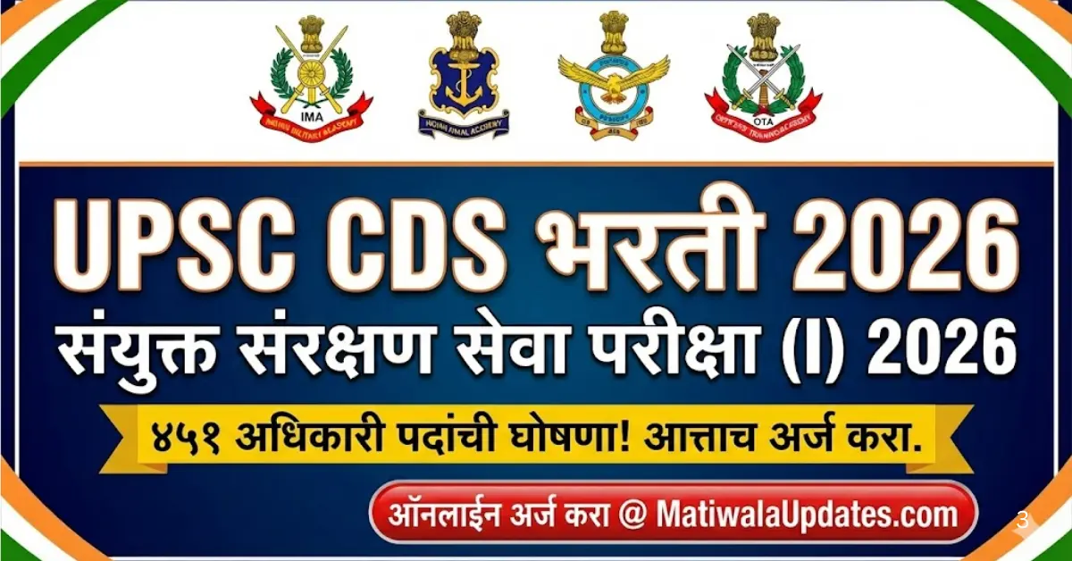 UPSC CDS Bharti 2026 Notification Poster for 451 Officer Posts Combined Defence Services Exam I 2026 Recruitment Details