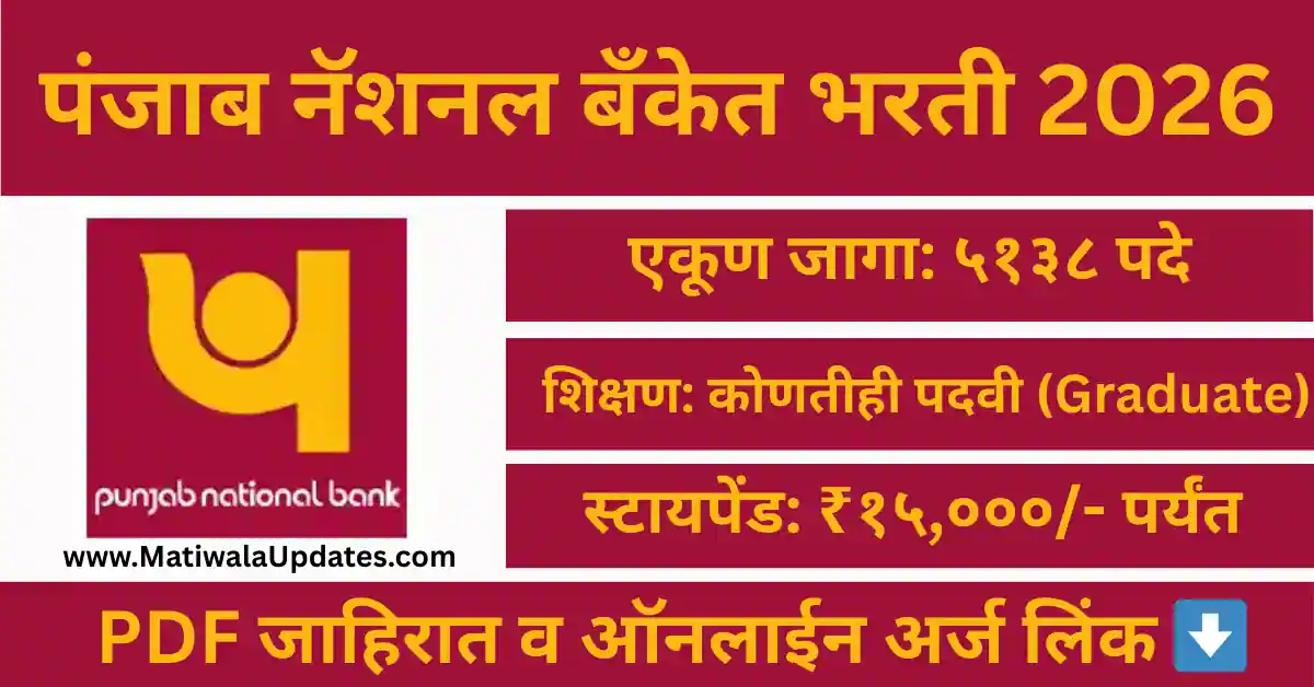 PNB Apprentice Bharti 2026: Punjab National Bank Recruitment for 5138 Posts for Graduates - Matiwala Updates