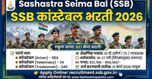 "SSB Constable Bharti 2026 notification for 827 vacancies including Driver, Veterinary, and Tradesman posts in Sashastra Seema Bal - MatiwalaUpdates.com"