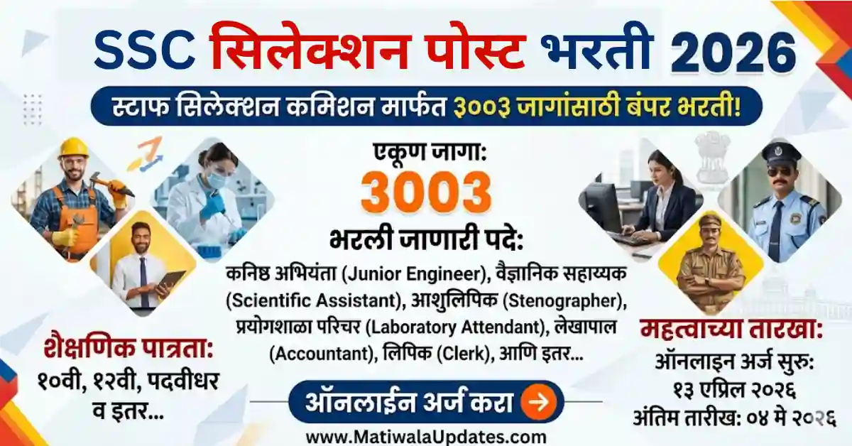 SSC Selection Posts Bharti 2026 Notification for 3003 Vacancies, SSC Phase XIV Recruitment Staff Selection Commission-Matiwala Updates